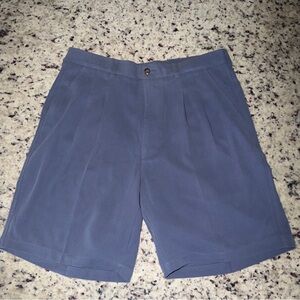 Haggar 100% Silk Size 34 Shorts Blue Pleated Men Golf Casual Dressy Dad Core EUC
